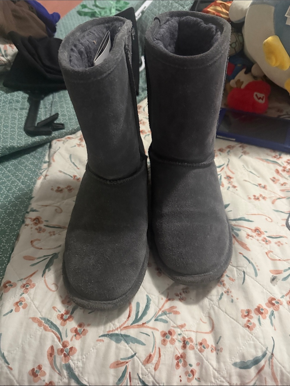 BearPaw Gray Mid-Calf Shearling-Lined Winter Boots
